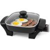 Elite Gourmet 15″ x 12″ x 3″ Stow-Away Foldable Electric Skillet, Ceralast™ PFAS Free Ceramic, 1500W Rapid Heat, Dishwasher Safe Pan & Lid, Black/Grey(8″ x 8″ (2.5 Qt))