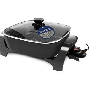 Elite Gourmet 15″ x 12″ x 3″ Stow-Away Foldable Electric Skillet, Ceralast™ PFAS Free Ceramic, 1500W Rapid Heat, Dishwasher Safe Pan & Lid, Black/Grey(12″ x 12″ (7.5 Qt))