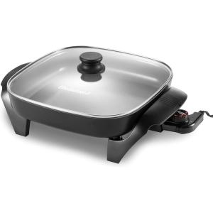 Elite Gourmet 15″ x 12″ x 3″ Stow-Away Foldable Electric Skillet, Ceralast™ PFAS Free Ceramic, 1500W Rapid Heat, Dishwasher Safe Pan & Lid, Black/Grey(12″ x 12″ (6 Qt))