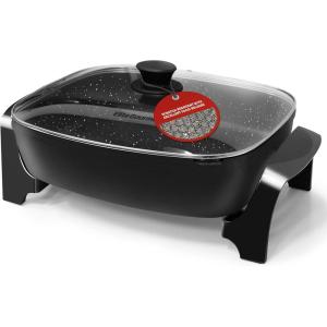 Elite Gourmet EG6203 Extra Deep 16″x13″x3.2″ (10.5Qt.) Scratch Resistant, Easy Pour Spout, Dishwasher Safe, Non-stick Electric Skillet with Vented Glass Lid, Adjustable Temperature, Black(10.5Qt)