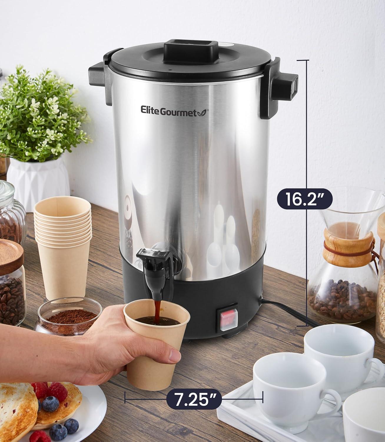 image:imageElite Gourmet CCM035 MaxiMatic 30 Cup Stainless Steel Coffee Urn Removable Filter For Easy Cleanup Two Way Dispenser with CoolTouch Handles Electric Coffee Maker Urn Stainless Steel30 Cups