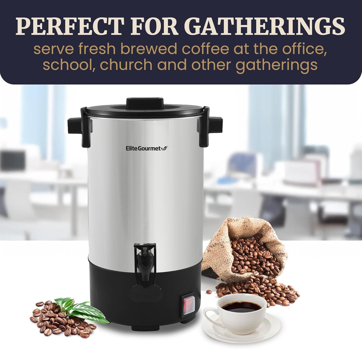 image:imageElite Gourmet CCM035 MaxiMatic 30 Cup Stainless Steel Coffee Urn Removable Filter For Easy Cleanup Two Way Dispenser with CoolTouch Handles Electric Coffee Maker Urn Stainless Steel30 Cups