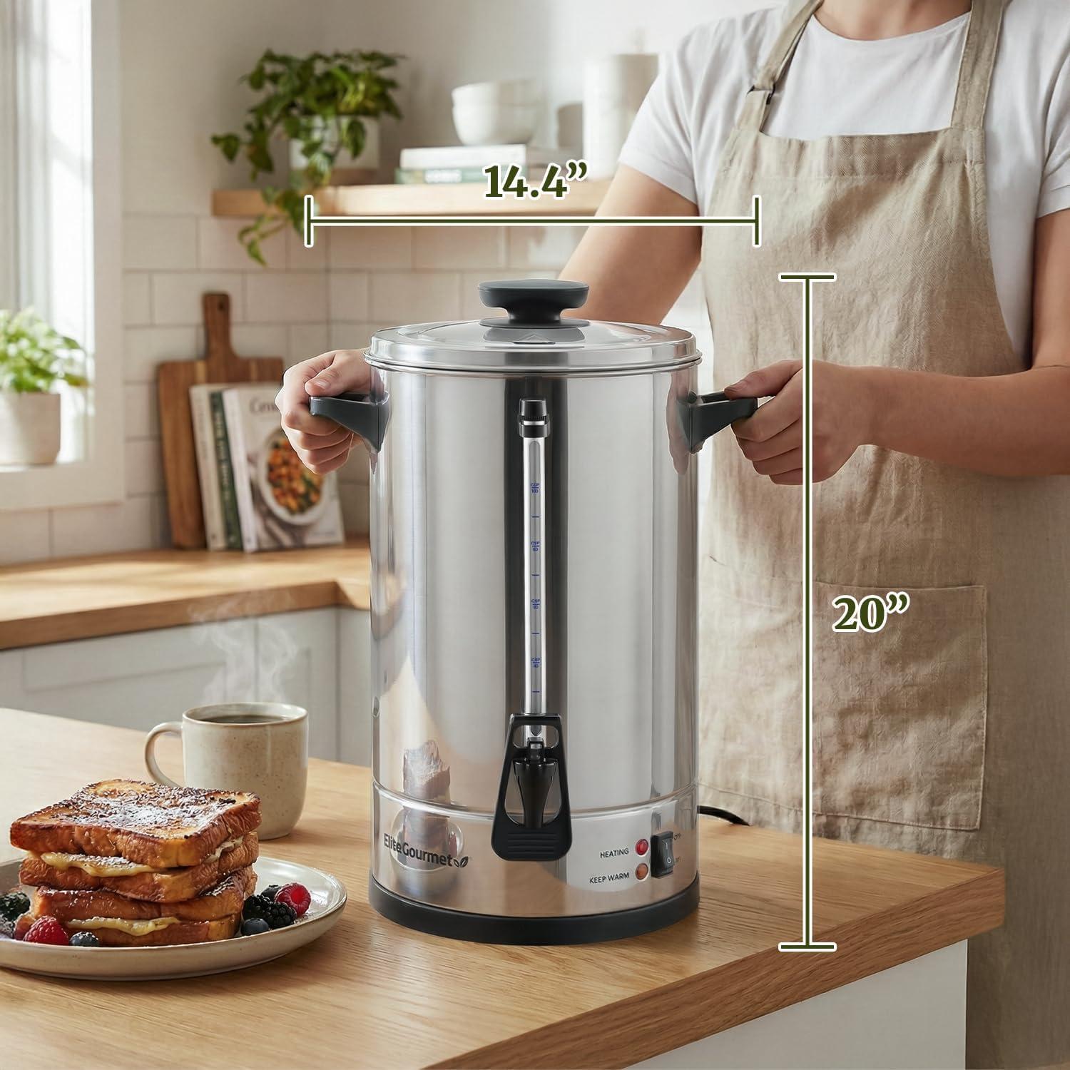 image:imageElite Gourmet CCM035 MaxiMatic 30 Cup Stainless Steel Coffee Urn Removable Filter For Easy Cleanup Two Way Dispenser with CoolTouch Handles Electric Coffee Maker Urn Stainless Steel100 Cups