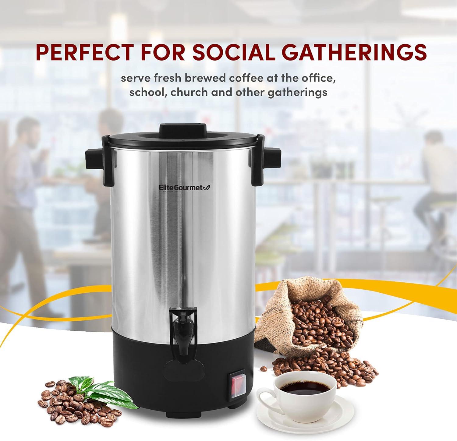 image:imageElite Gourmet CCM035 MaxiMatic 30 Cup Stainless Steel Coffee Urn Removable Filter For Easy Cleanup Two Way Dispenser with CoolTouch Handles Electric Coffee Maker Urn Stainless Steel30 Cup