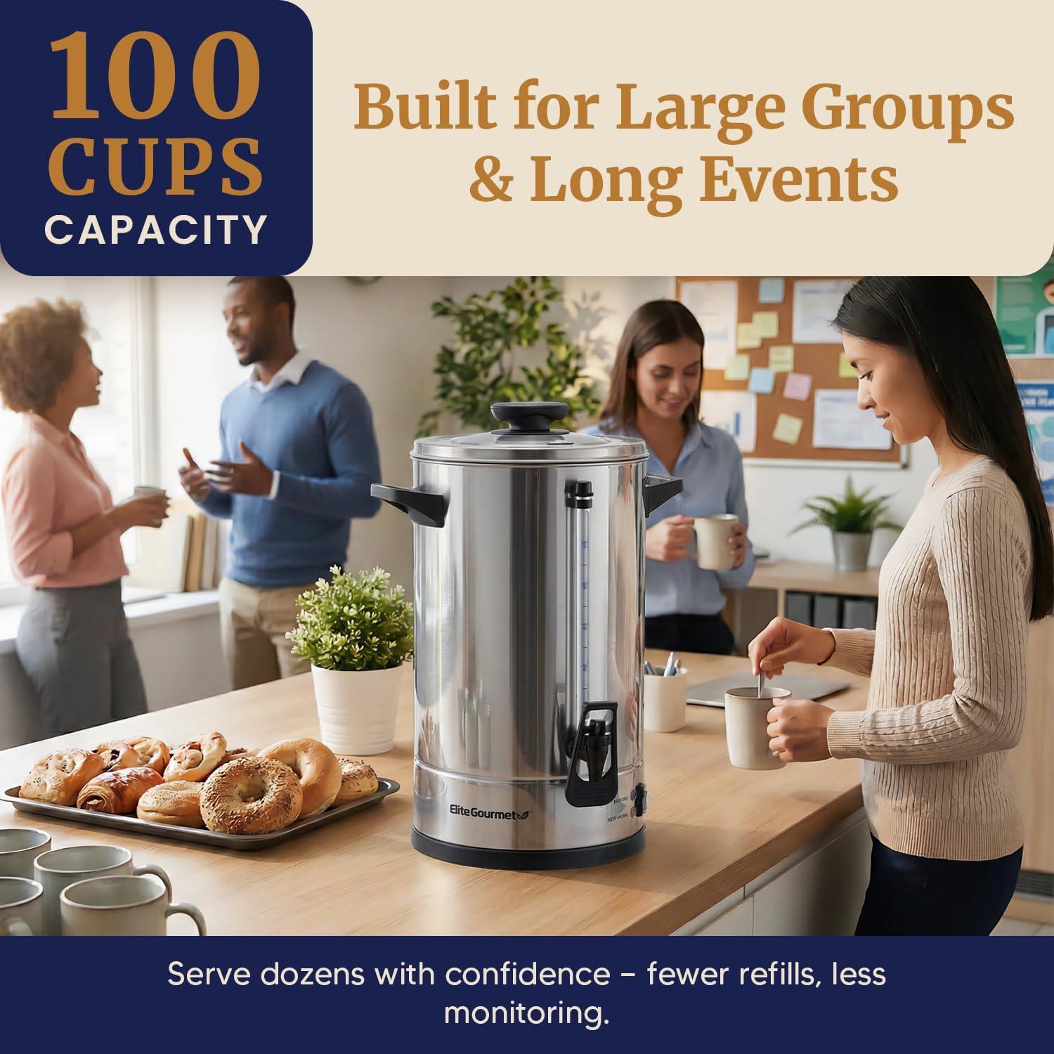 image:imageElite Gourmet CCM035 MaxiMatic 30 Cup Stainless Steel Coffee Urn Removable Filter For Easy Cleanup Two Way Dispenser with CoolTouch Handles Electric Coffee Maker Urn Stainless Steel100 Cups