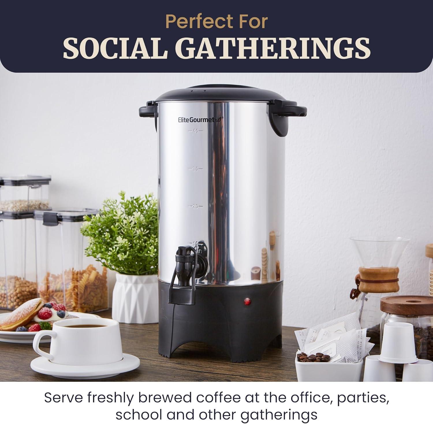 image:imageElite Gourmet CCM040 Stainless Steel 40 Cup Coffee Urn Removable Filter For Easy Cleanup Two Way Dispenser with CoolTouch Handles Electric Coffee Maker Urn Stainless Steel40 Cup