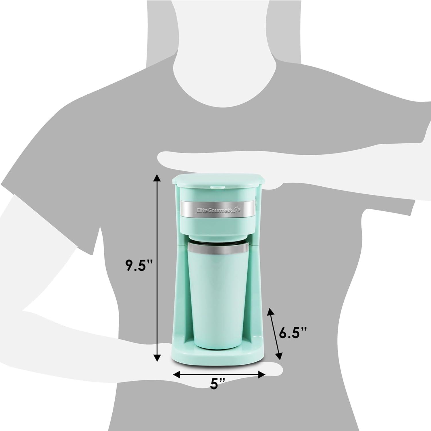 image:imageElite Gourmet EHC112 Personal SingleServe Compact Coffee Maker Brewer Includes 14Oz Thermal Travel Mug with Stainless Steel Interior Compatible with Coffee Grounds Reusable Filter BlackMint