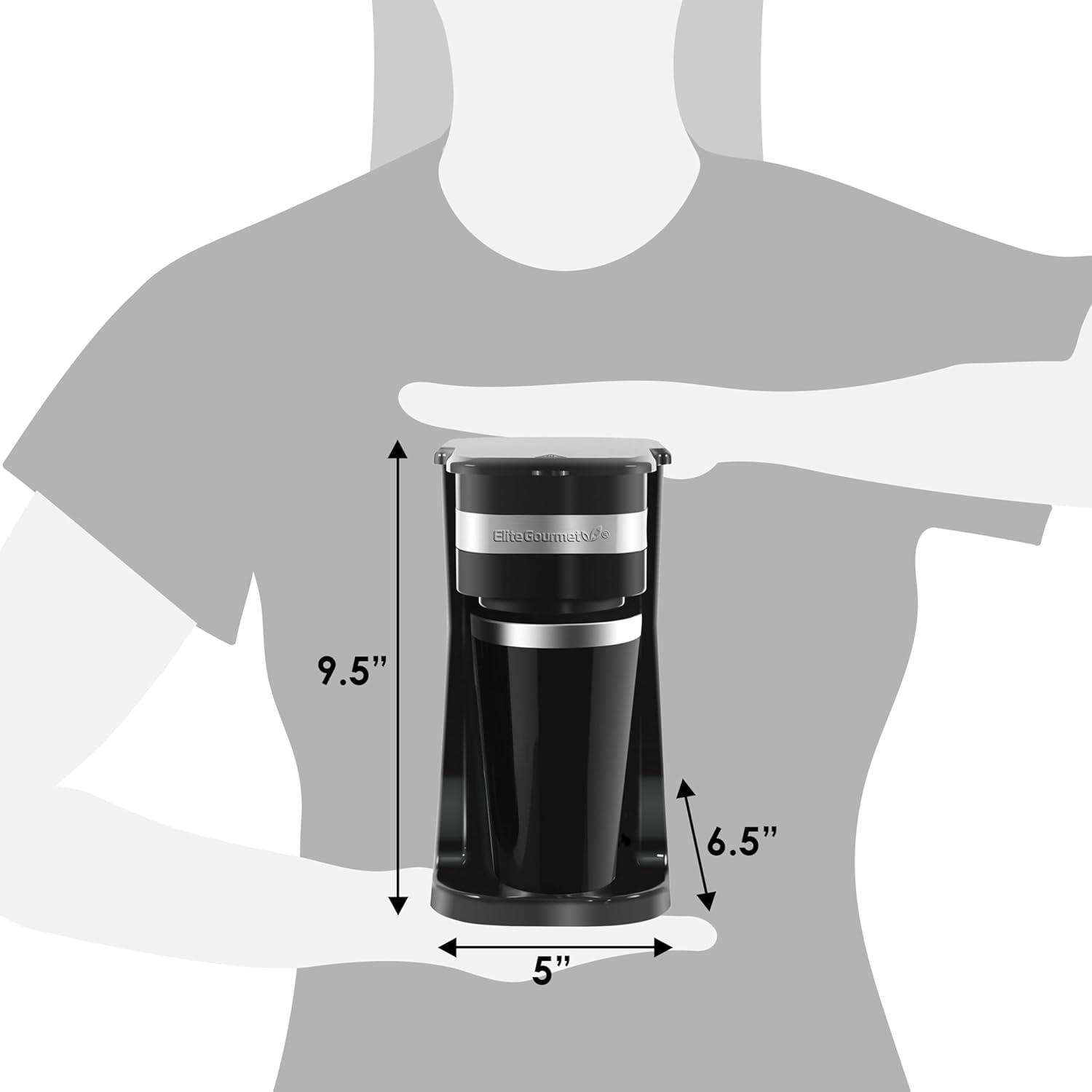 image:imageElite Gourmet EHC112 Personal SingleServe Compact Coffee Maker Brewer Includes 14Oz Thermal Travel Mug with Stainless Steel Interior Compatible with Coffee Grounds Reusable Filter BlackBlack