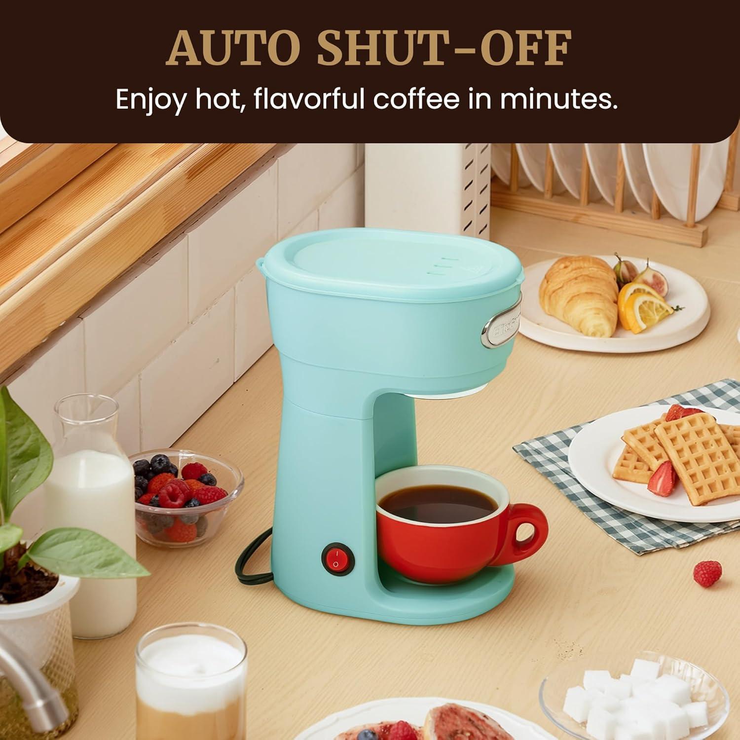 image:imageElite Gourmet EHC112B Personal SingleServe Compact Coffee Maker Brewer Includes 14Oz Thermal Travel Mug with Stainless Steel Interior Compatible with Coffee Grounds Reusable Filter BlackMint