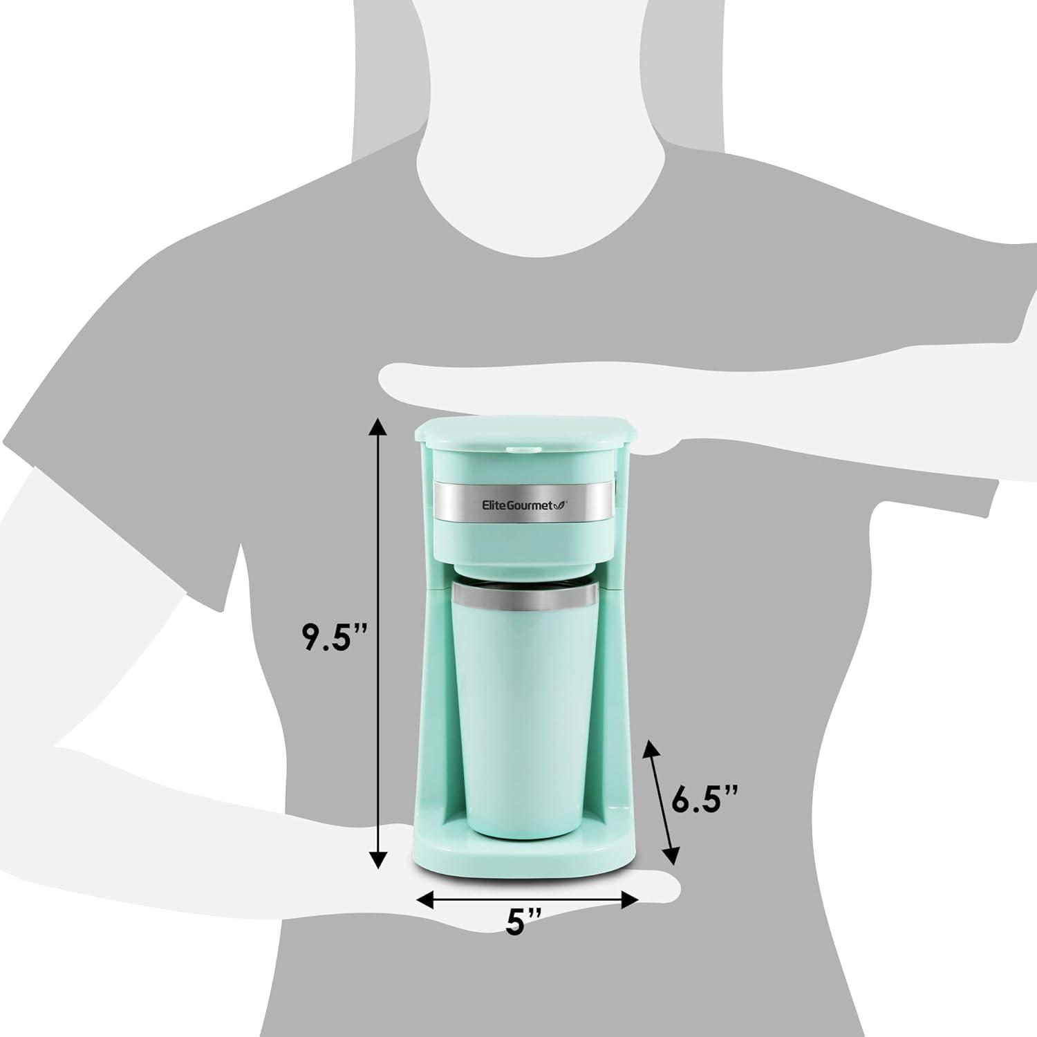 image:imageElite Gourmet EHC114 Personal SingleServe Compact Coffee Maker Brewer Includes 14Oz Thermal Travel Mug with Stainless Steel Interior Compatible with Coffee Grounds Reusable Filter BlackMint