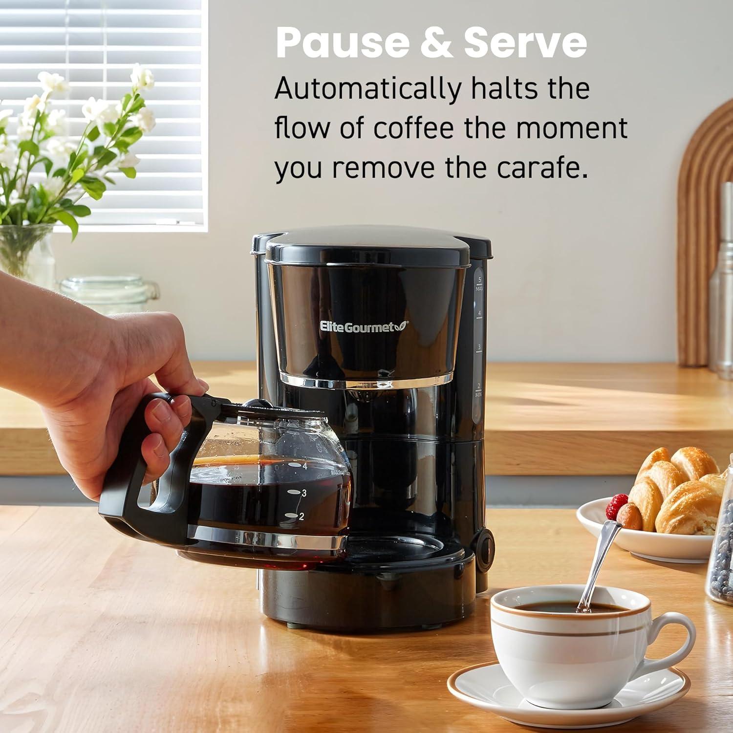 image:imageElite Gourmet EHC5055 Automatic 5Cup Brew amp Drip Coffee Maker with Pause N Serve Reusable Filter OnOff Switch Water Level IndicatorBlack