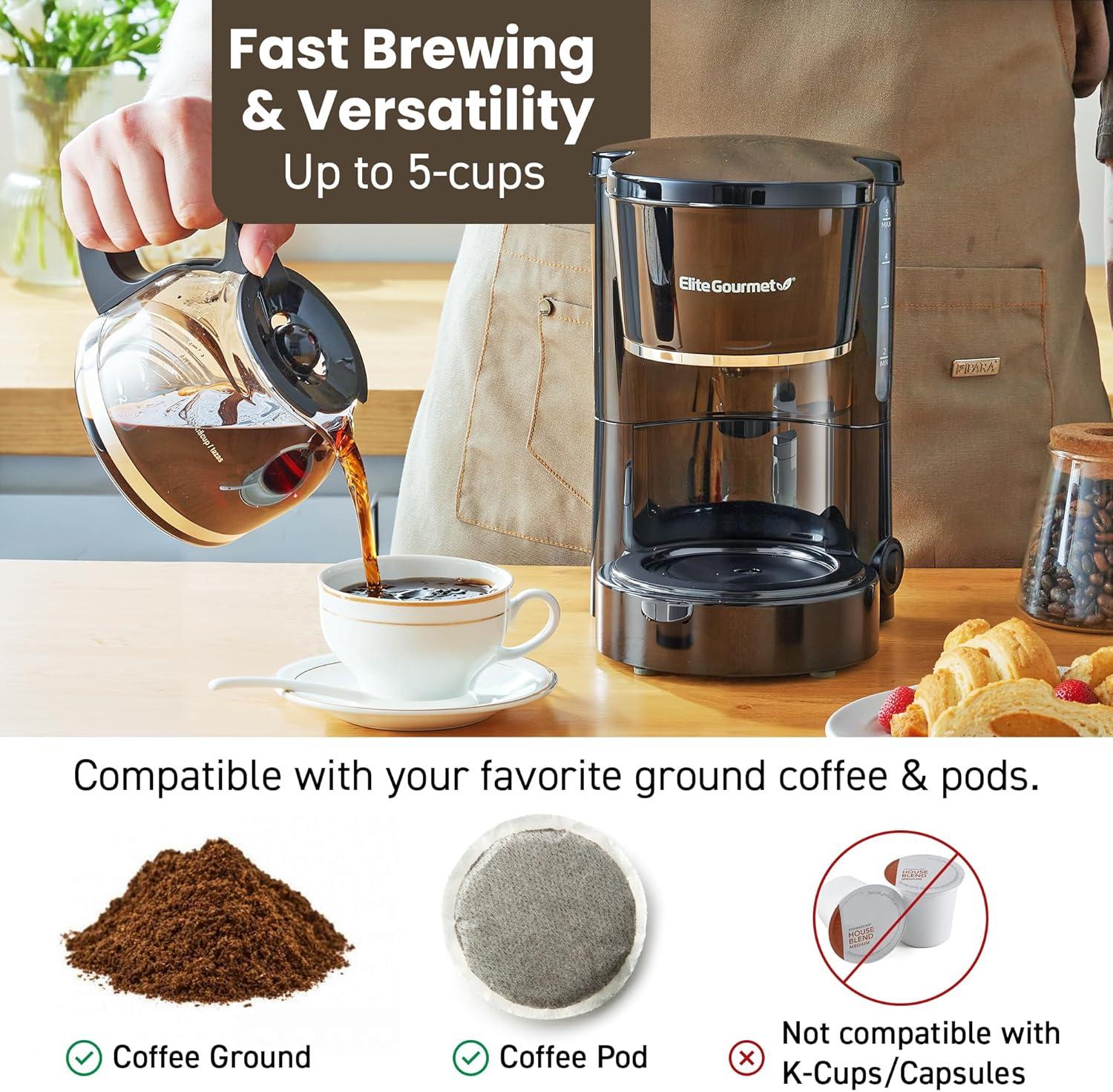 image:imageElite Gourmet EHC5055 Automatic Brew amp Drip Coffee Maker with Pause N Serve Reusable Filter OnOff Switch Water Level Indicator Black5 Cups