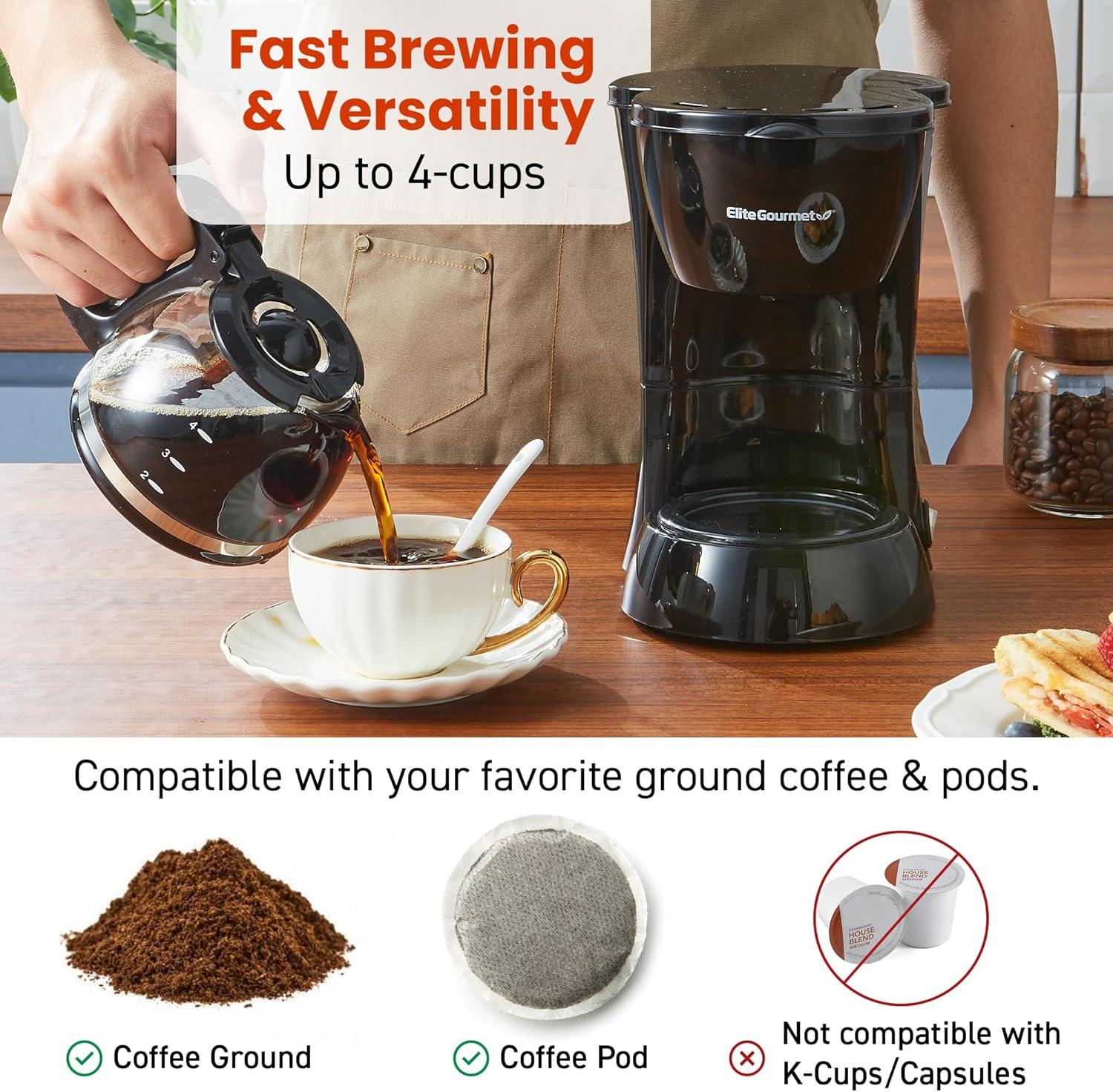 image:imageElite Gourmet EHC9420 Automatic 5Cup Brew amp Drip Coffee Maker with Pause N Serve Reusable Filter OnOff Switch Water Level IndicatorBlack