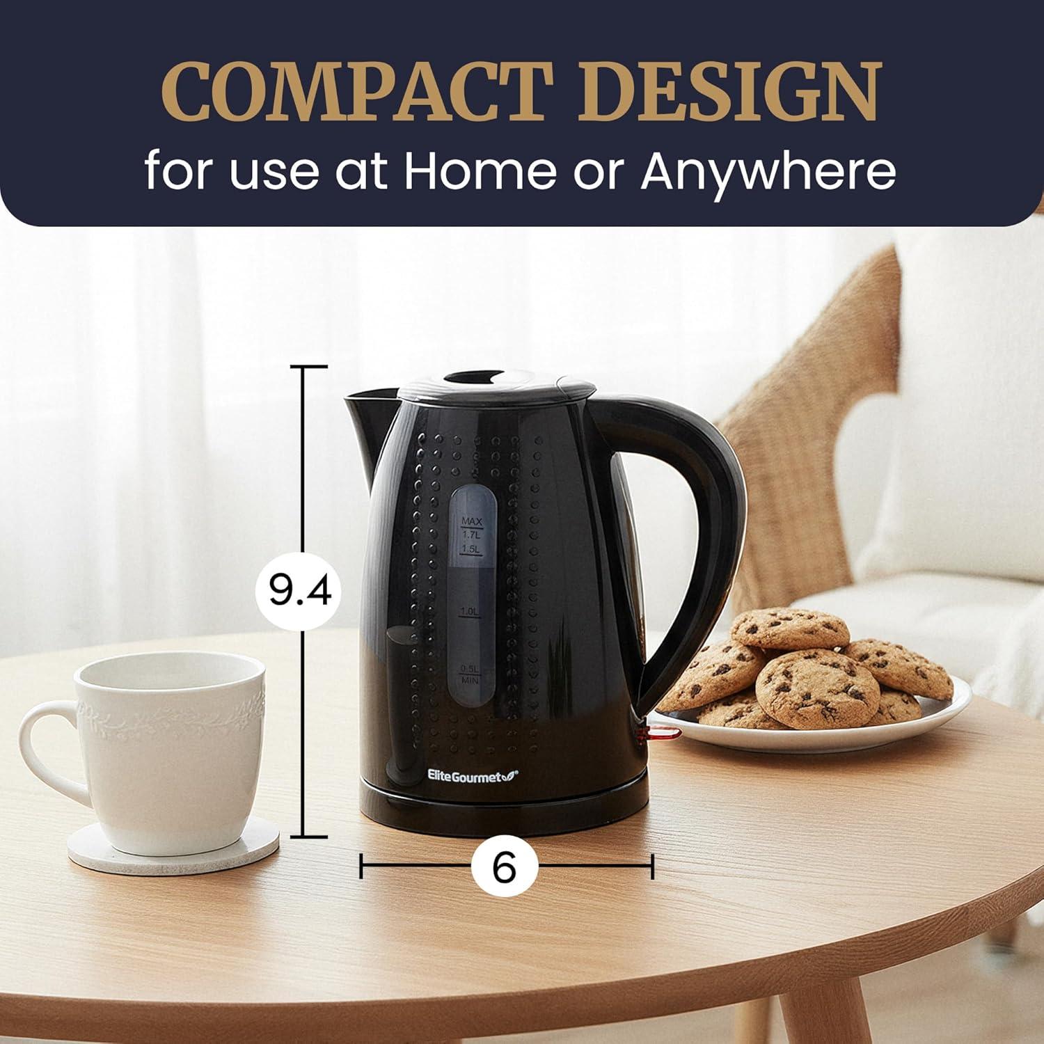 image:imageElite Gourmet EKT1271 Ultimate 17 Liter Electric Kettle Stainless Steel Design amp Cordless 360 Base Stylish Blue LED Interior Handy Auto ShutOff Function Quickly Boil Water For Tea amp MoreBlack