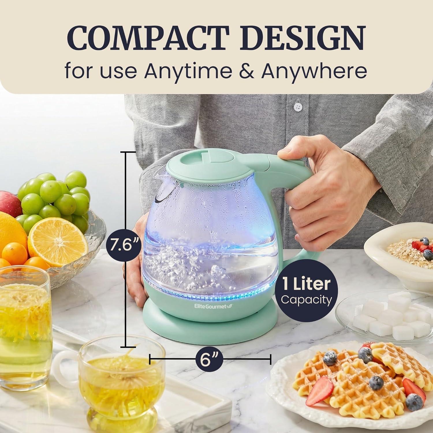 image:imageElite Gourmet EKT1821 18L Double Wall Insulated CoolTouch 1500W Kettle wStainless Steel Interior amp Lid 360 Swivel Base for Cord Free Serving Power On Lever Auto ShutOff Boil Dry Black11 Quarts