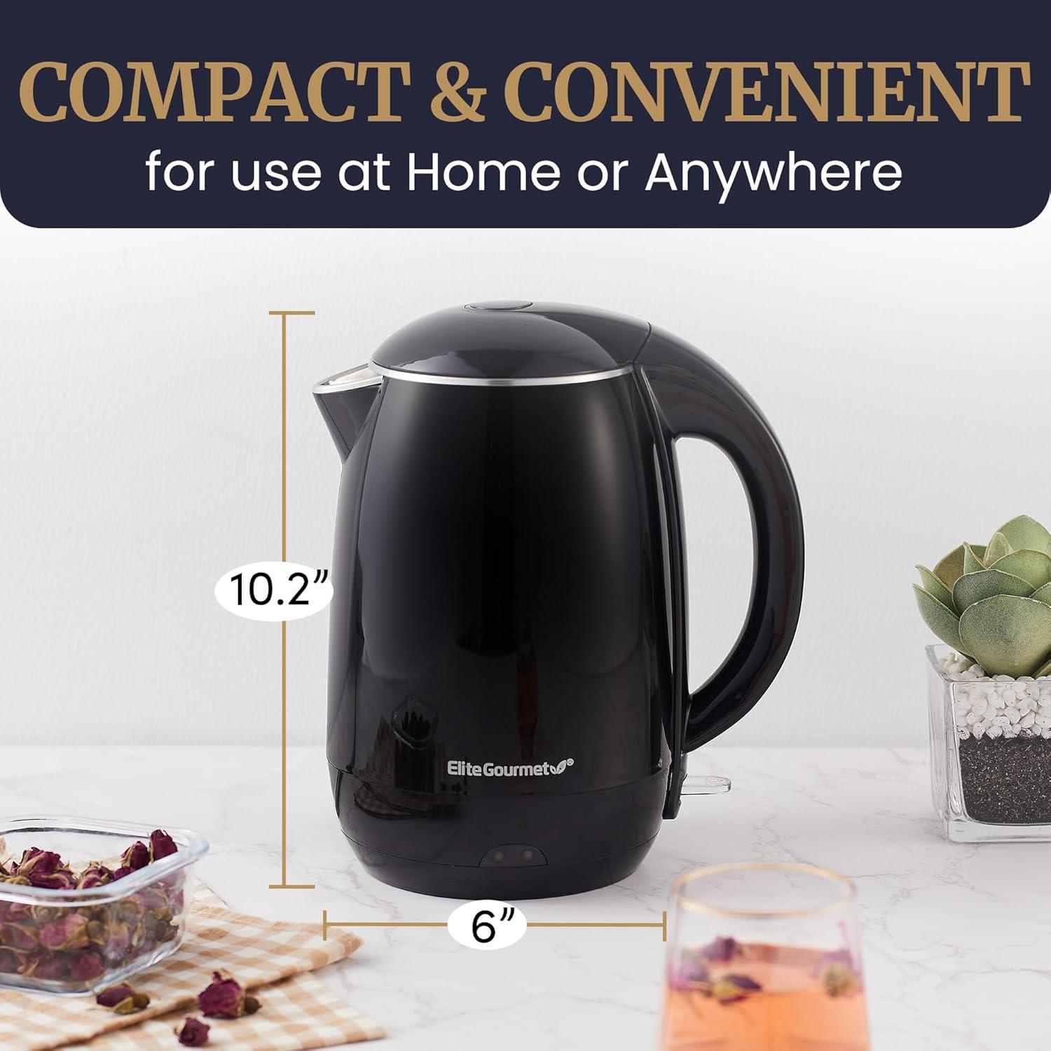 image:imageElite Gourmet EKT1821 18L Double Wall Insulated CoolTouch 1500W Kettle wStainless Steel Interior amp Lid 360 Swivel Base for Cord Free Serving Power On Lever Auto ShutOff Boil Dry Black19 Quarts