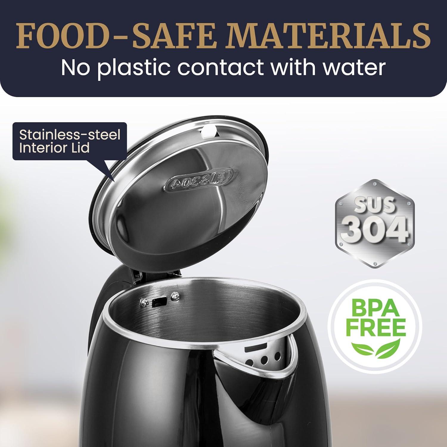 image:imageElite Gourmet EKT1821 18L Double Wall Insulated CoolTouch 1500W Kettle wStainless Steel Interior amp Lid 360 Swivel Base for Cord Free Serving Power On Lever Auto ShutOff Boil Dry Black19 Quarts