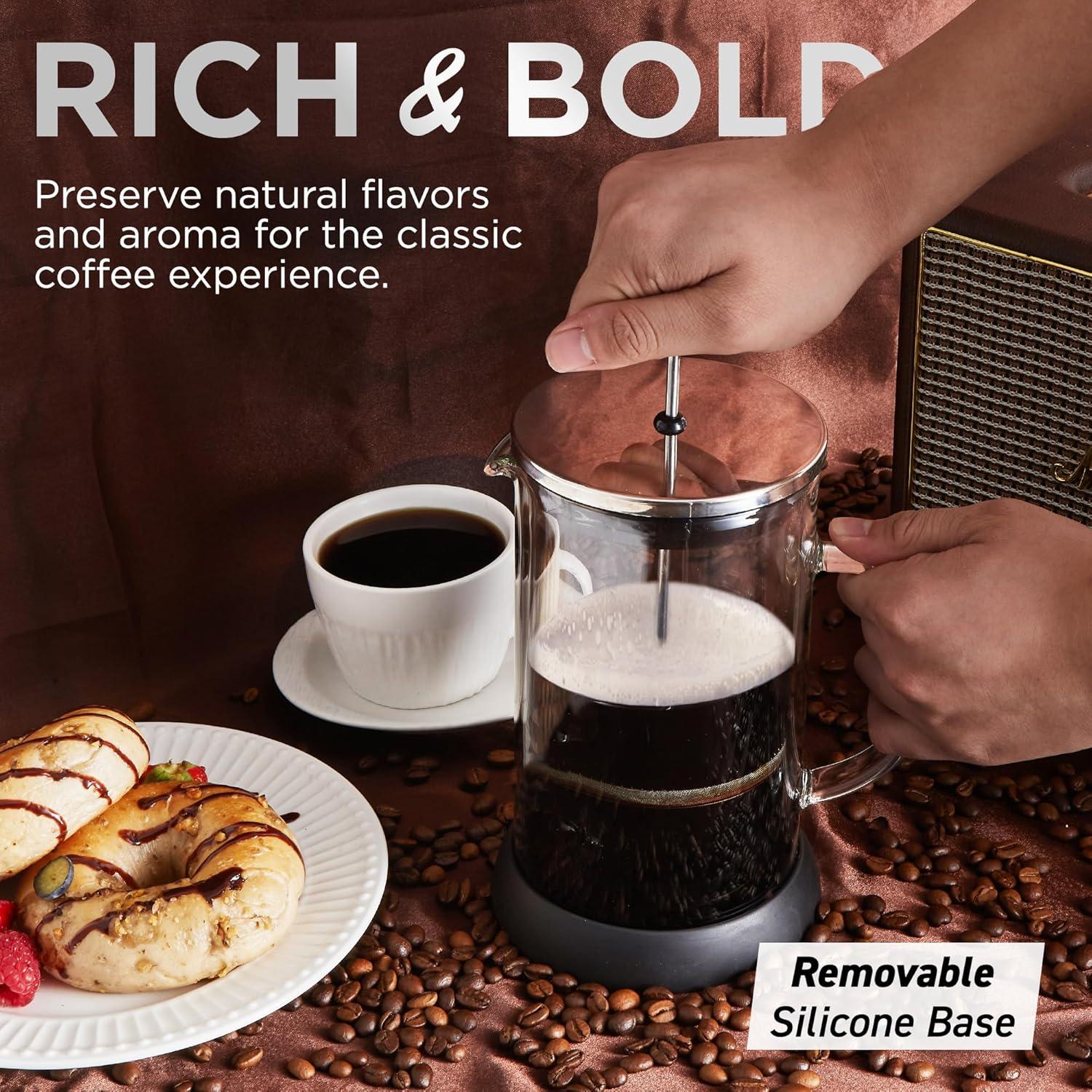 image:imageElite Gourmet FP1223X French Press 34Ounce Double Wall Insulated Heavy Duty Thick HighHeat Borosilicate Glass BPAFree Cold Brew Coffee Maker 1LiterGlass