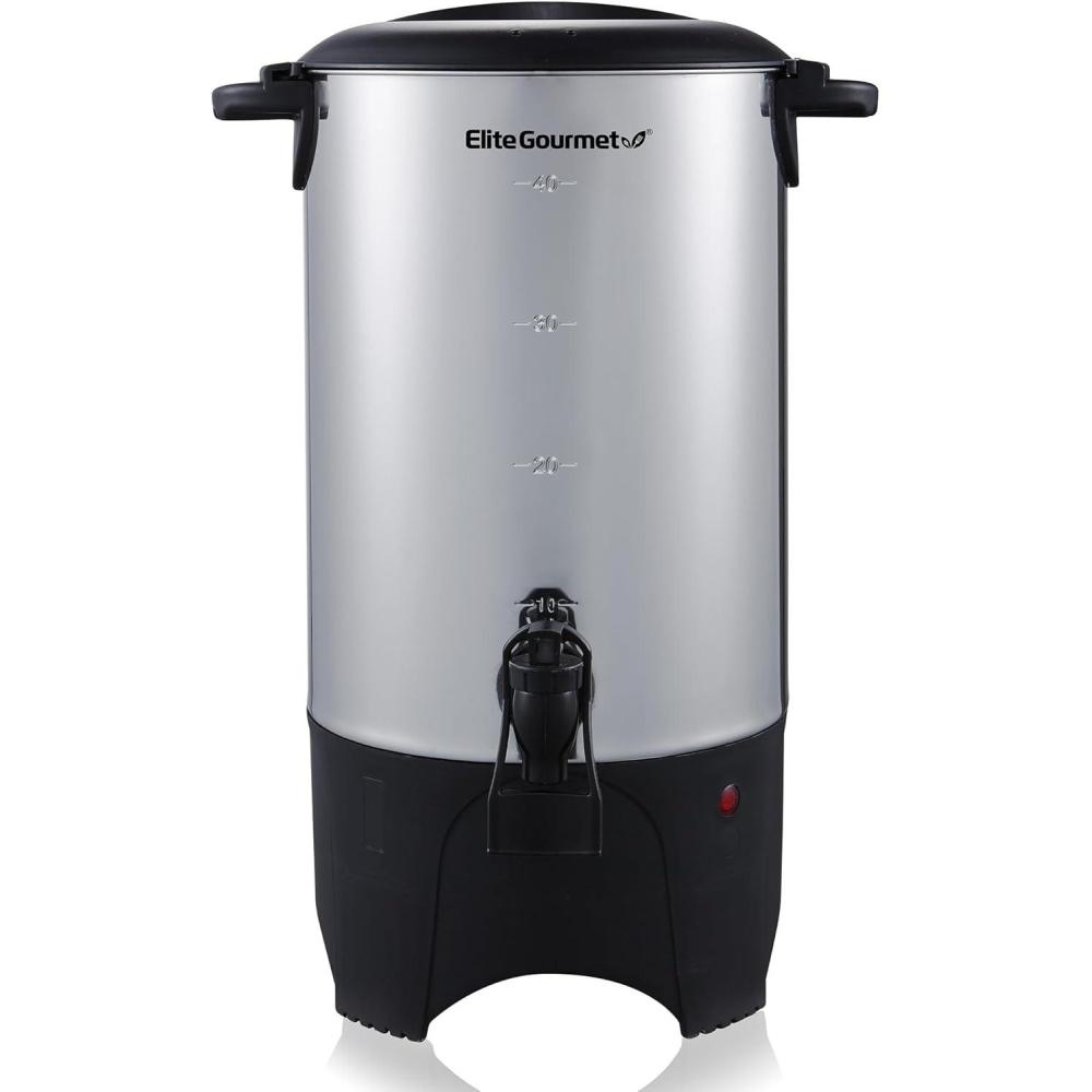 image:imageElite Gourmet CCM035 MaxiMatic 30 Cup Stainless Steel Coffee Urn Removable Filter For Easy Cleanup Two Way Dispenser with CoolTouch Handles Electric Coffee Maker Urn Stainless Steel40 Cup