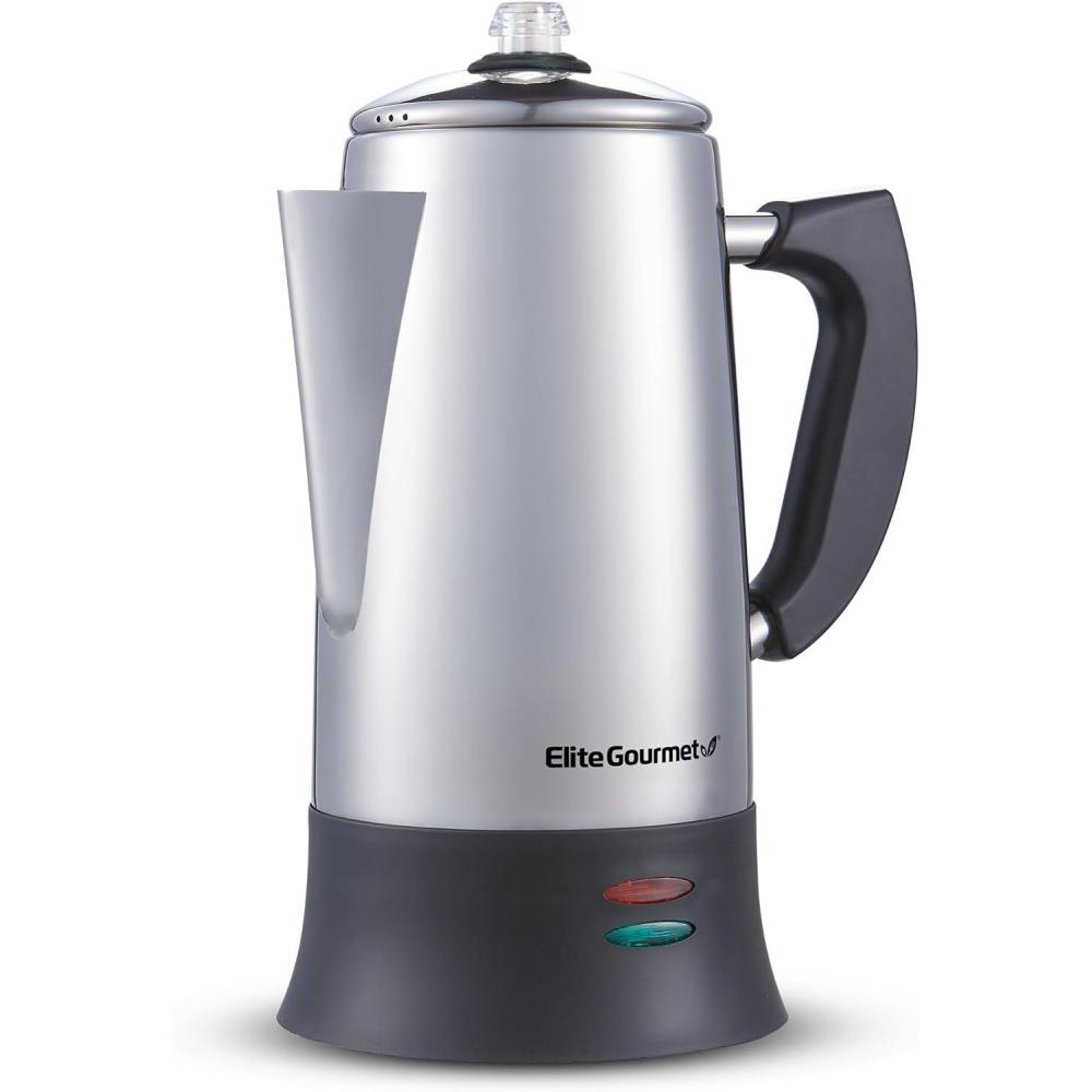 image:imageElite Gourmet EC923 Electric Coffee Percolator BPA Free Keep Warm Clear Brew Progress Knob CoolTouch Handle Cordless Serve 12Cup Stainless Steel96ounce12 Cup