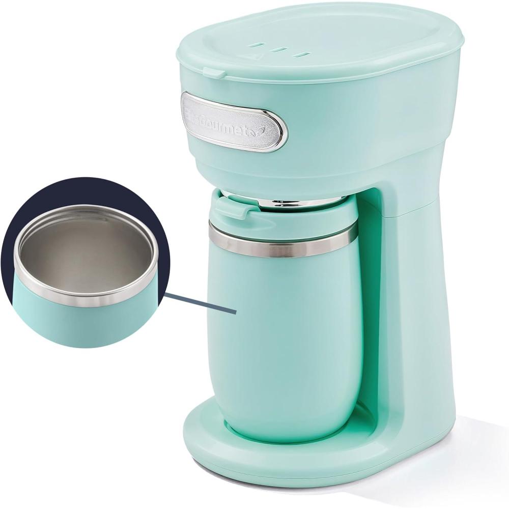 image:imageElite Gourmet EHC112B Personal SingleServe Compact Coffee Maker Brewer Includes 14Oz Thermal Travel Mug with Stainless Steel Interior Compatible with Coffee Grounds Reusable Filter BlackMint