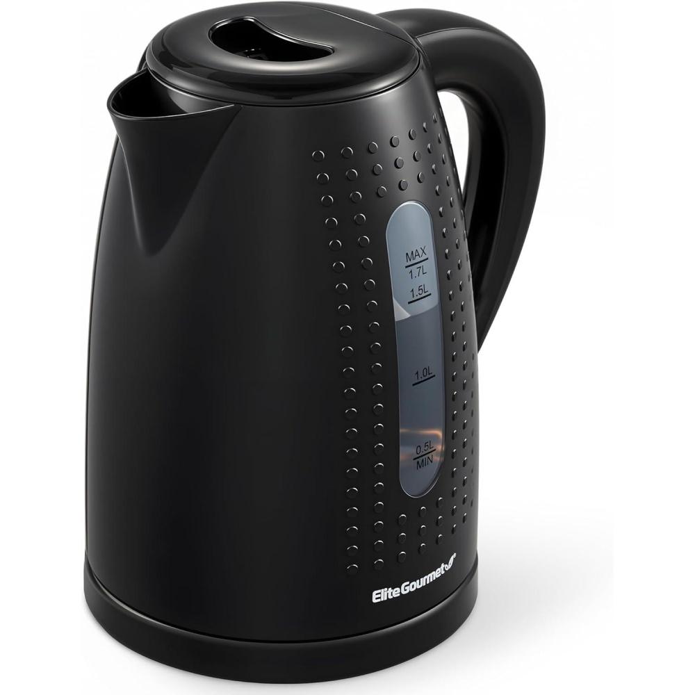 image:imageElite Gourmet EKT1271 Ultimate 17 Liter Electric Kettle Stainless Steel Design amp Cordless 360 Base Stylish Blue LED Interior Handy Auto ShutOff Function Quickly Boil Water For Tea amp MoreBlack