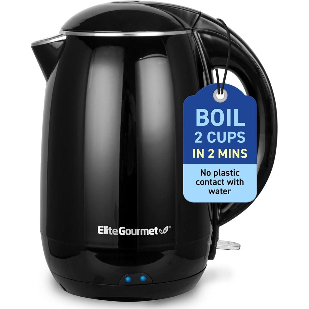 image:imageElite Gourmet EKT1821 18L Double Wall Insulated CoolTouch 1500W Kettle wStainless Steel Interior amp Lid 360 Swivel Base for Cord Free Serving Power On Lever Auto ShutOff Boil Dry Black19 Quarts