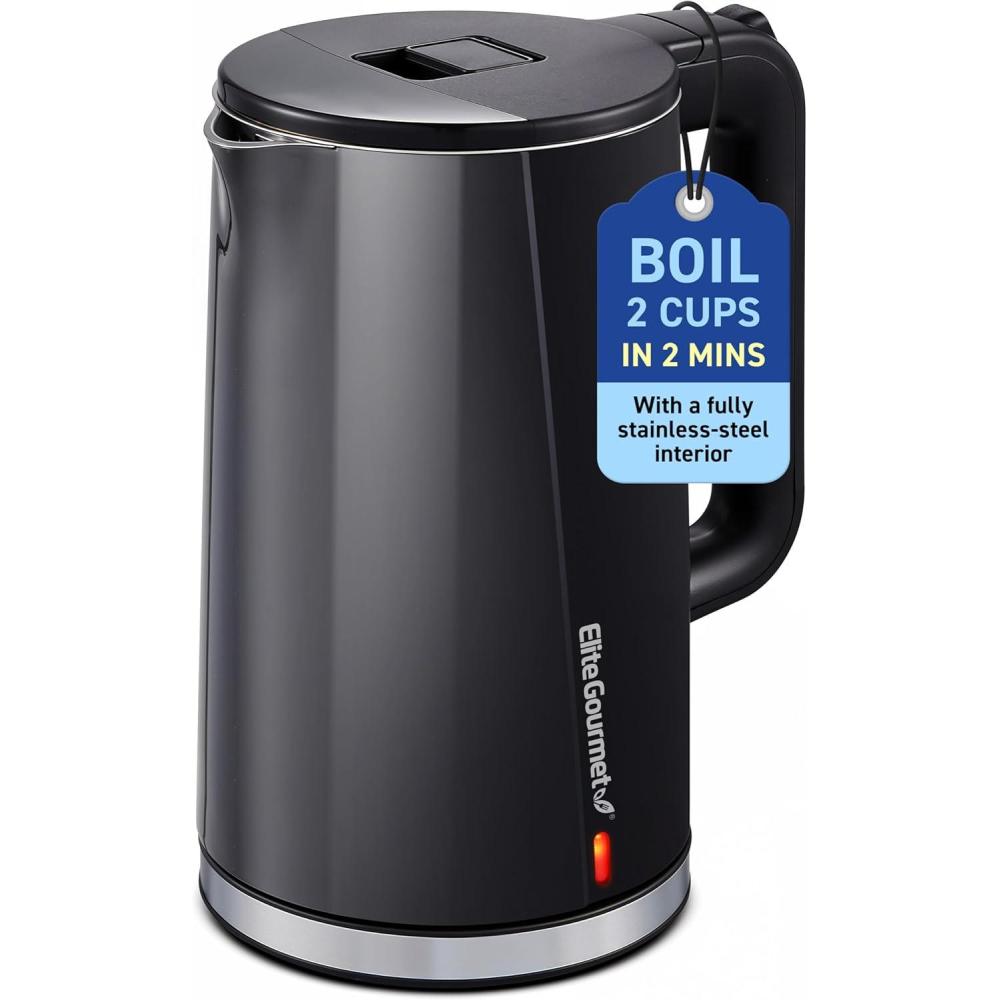image:imageElite Gourmet EKT1821 18L Double Wall Insulated CoolTouch 1500W Kettle wStainless Steel Interior amp Lid 360 Swivel Base for Cord Free Serving Power On Lever Auto ShutOff Boil Dry Black18 Quarts