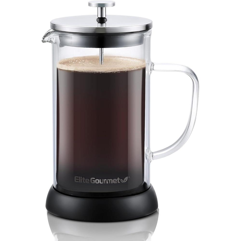 image:imageElite Gourmet FP1223X French Press 34Ounce Double Wall Insulated Heavy Duty Thick HighHeat Borosilicate Glass BPAFree Cold Brew Coffee Maker 1LiterGlass