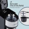 Elite Gourmet EHC112 Personal Single-Serve Compact Coffee Maker Brewer Includes 14Oz. Thermal Travel Mug with Stainless Steel Interior, Compatible with Coffee Grounds, Reusable Filter, Black(Stainless Steel)
