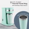 Elite Gourmet EHC112 Personal Single-Serve Compact Coffee Maker Brewer Includes 14Oz. Thermal Travel Mug with Stainless Steel Interior, Compatible with Coffee Grounds, Reusable Filter, Black(Mint)