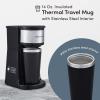 Elite Gourmet EHC-112B Personal Single-Serve Compact Coffee Maker Brewer Includes 14Oz. Thermal Travel Mug with Stainless Steel Interior, Compatible with Coffee Grounds, Reusable Filter, Black(Stainless Steel)