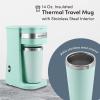 Elite Gourmet EHC114 Personal Single-Serve Compact Coffee Maker Brewer Includes 14Oz. Thermal Travel Mug with Stainless Steel Interior, Compatible with Coffee Grounds, Reusable Filter, Black(Mint)