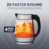 Elite Gourmet EKT-1271 Ultimate 1.7 Liter Electric Kettle – Stainless Steel Design & Cordless 360° Base, Stylish Blue LED Interior, Handy Auto Shut-Off Function – Quickly Boil Water For Tea & More(Stainless Steel/Glass)