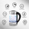 Elite Gourmet EKT-1271 Ultimate 1.7 Liter Electric Kettle – Stainless Steel Design & Cordless 360° Base, Stylish Blue LED Interior, Handy Auto Shut-Off Function – Quickly Boil Water For Tea & More(Glass)