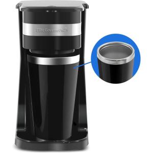 Elite Gourmet EHC112 Personal Single-Serve Compact Coffee Maker Brewer Includes 14Oz. Thermal Travel Mug with Stainless Steel Interior, Compatible with Coffee Grounds, Reusable Filter, Black(Black)