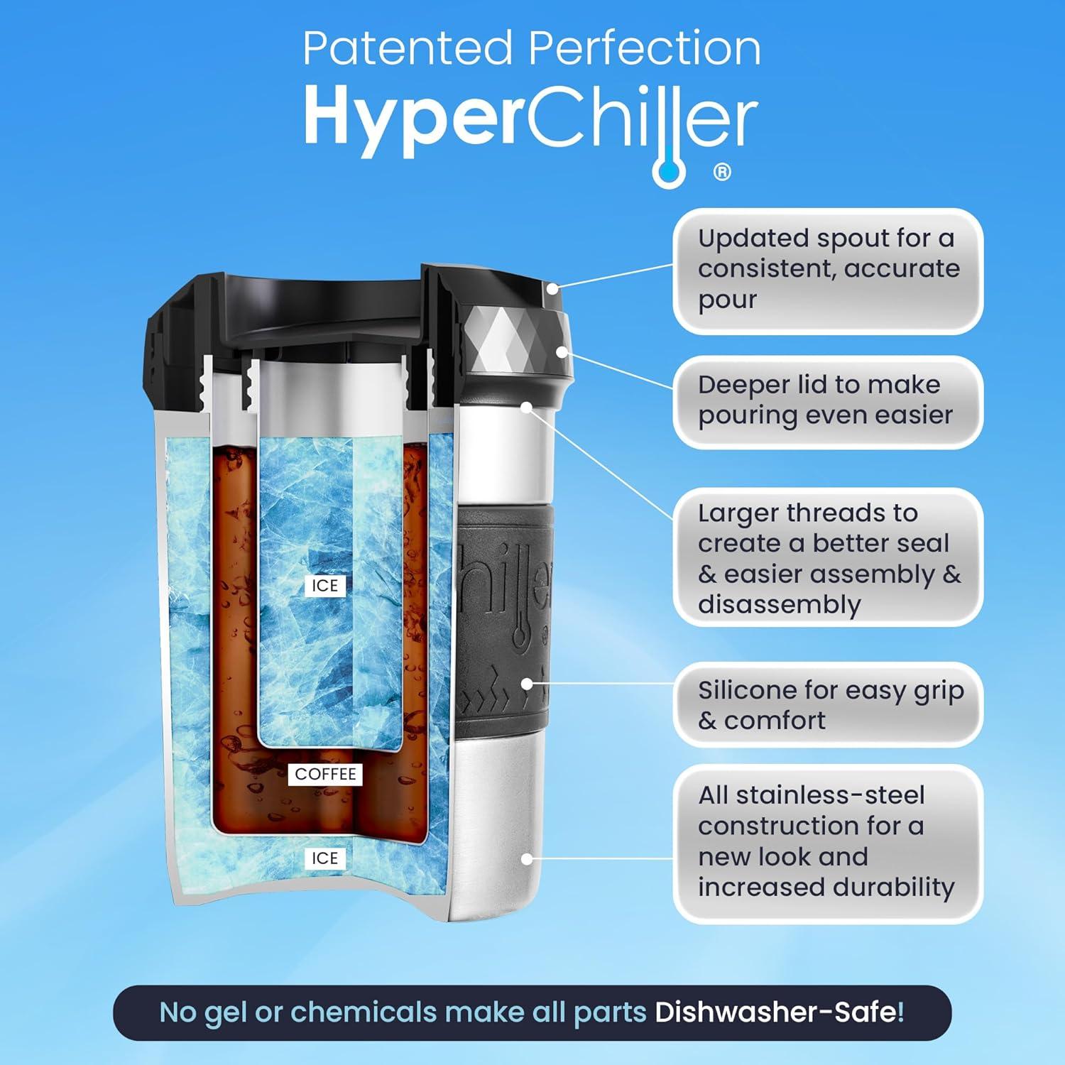 image:imageHyperChiller HC2BG Patented Iced CoffeeBeverage Cooler NEW IMPROVEDSTRONGER AND MORE DURABLE Ready in One Minute Reusable for Iced Tea Wine Spirits Alcohol Juice 125 Oz Slate BlueStainless Steel