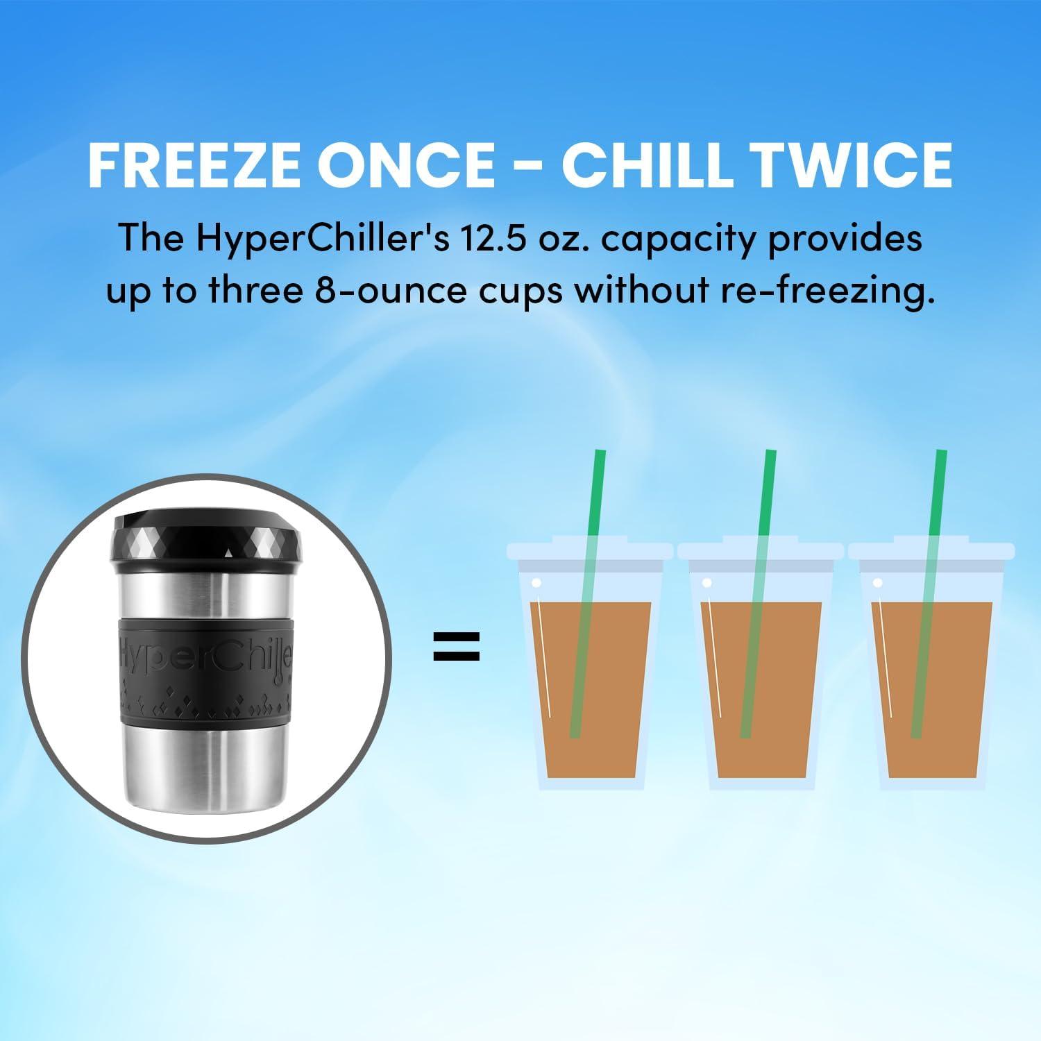 image:imageHyperChiller HC2BG Patented Iced CoffeeBeverage Cooler NEW IMPROVEDSTRONGER AND MORE DURABLE Ready in One Minute Reusable for Iced Tea Wine Spirits Alcohol Juice 125 Oz Slate BlueStainless Steel