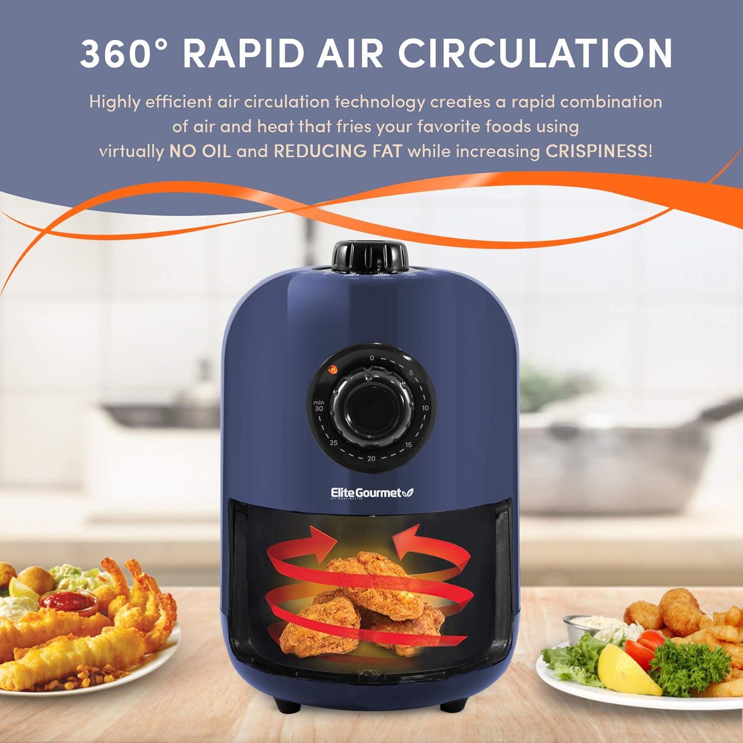image:imageElite Gourmet EAF2612DX Personal 21Qt Compact Space Saving Programmable Hot Air Fryer OilLess Healthy Cooker Timer amp Temperature Controls 1000W BlackBlue Gray