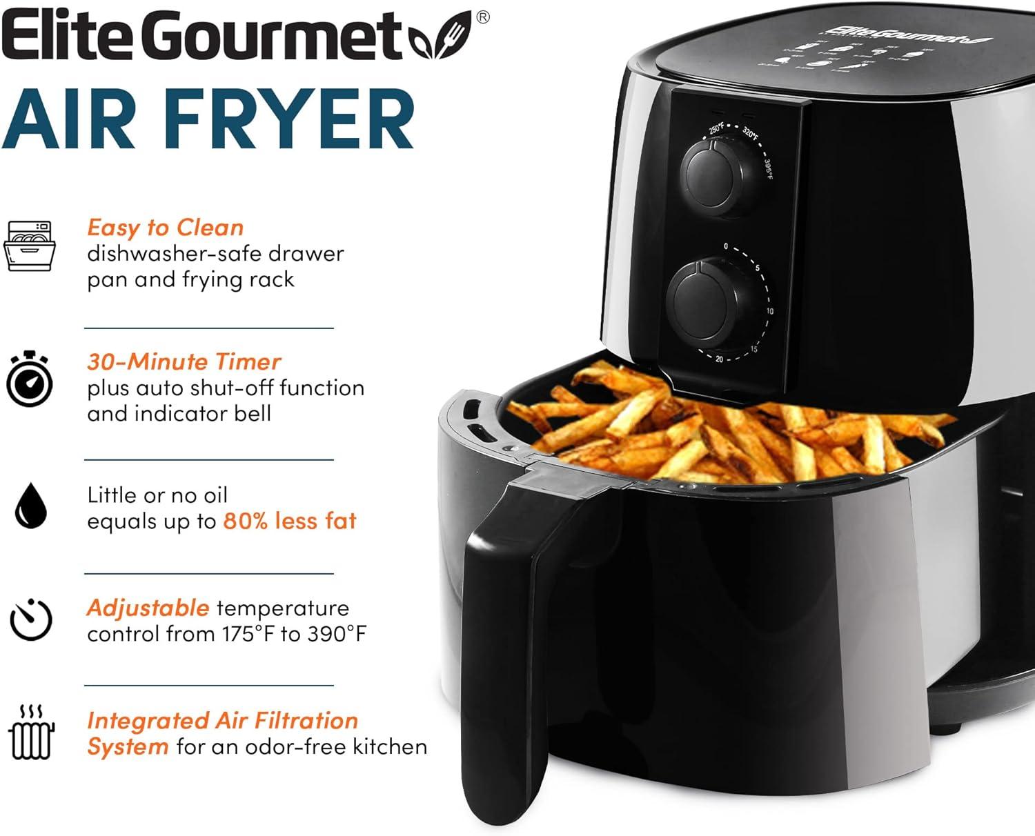 image:imageElite Gourmet EAF4617X Electric Digital Hot Air Fryer 1350Watts OilLess Healthy Cooker Timer amp Temperature Controls 4 Quart Black4 Quart