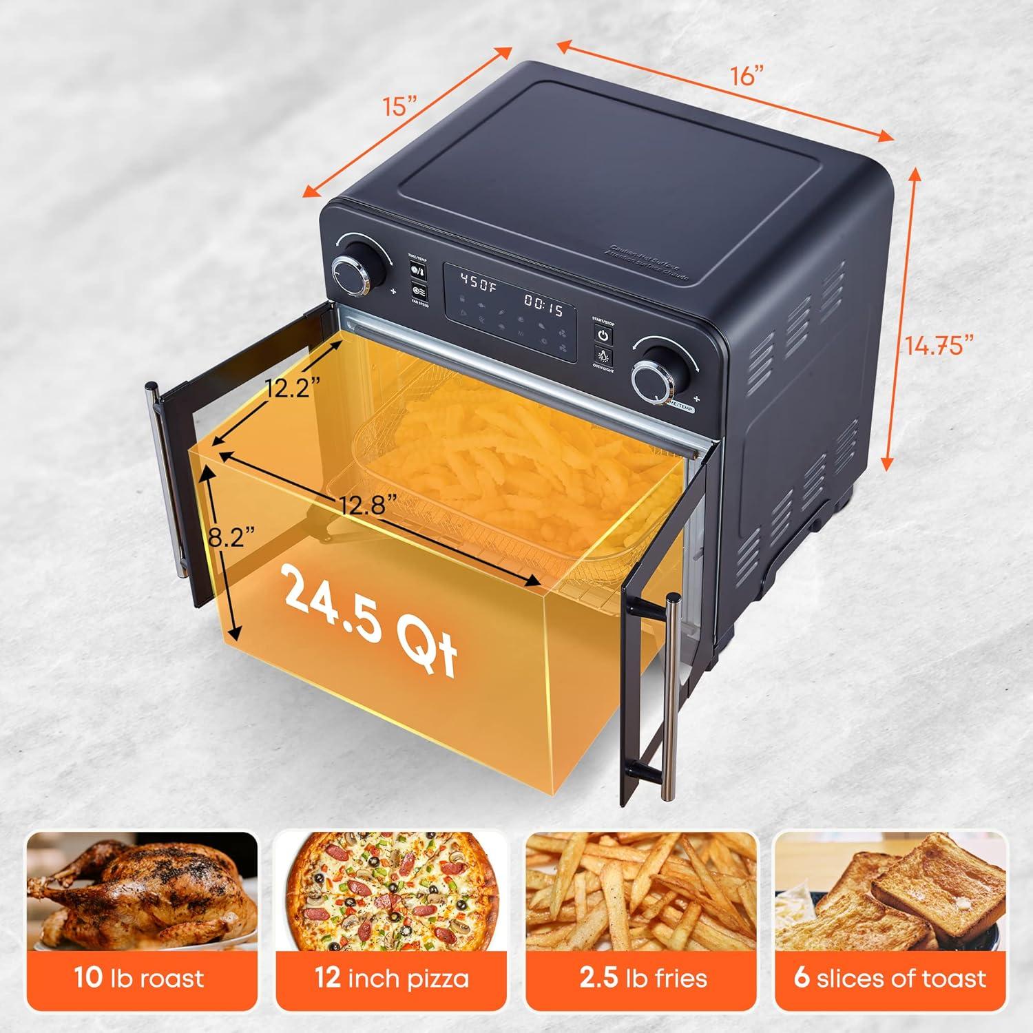 image:imageElite Gourmet EAF9010B All Steel Exterior 245Qt French Door Air Fryer Convection Countertop Oven 12 Pizza Extra Large Capacity Temperature Timer Controls Bake Toast Broil Air Fry Black