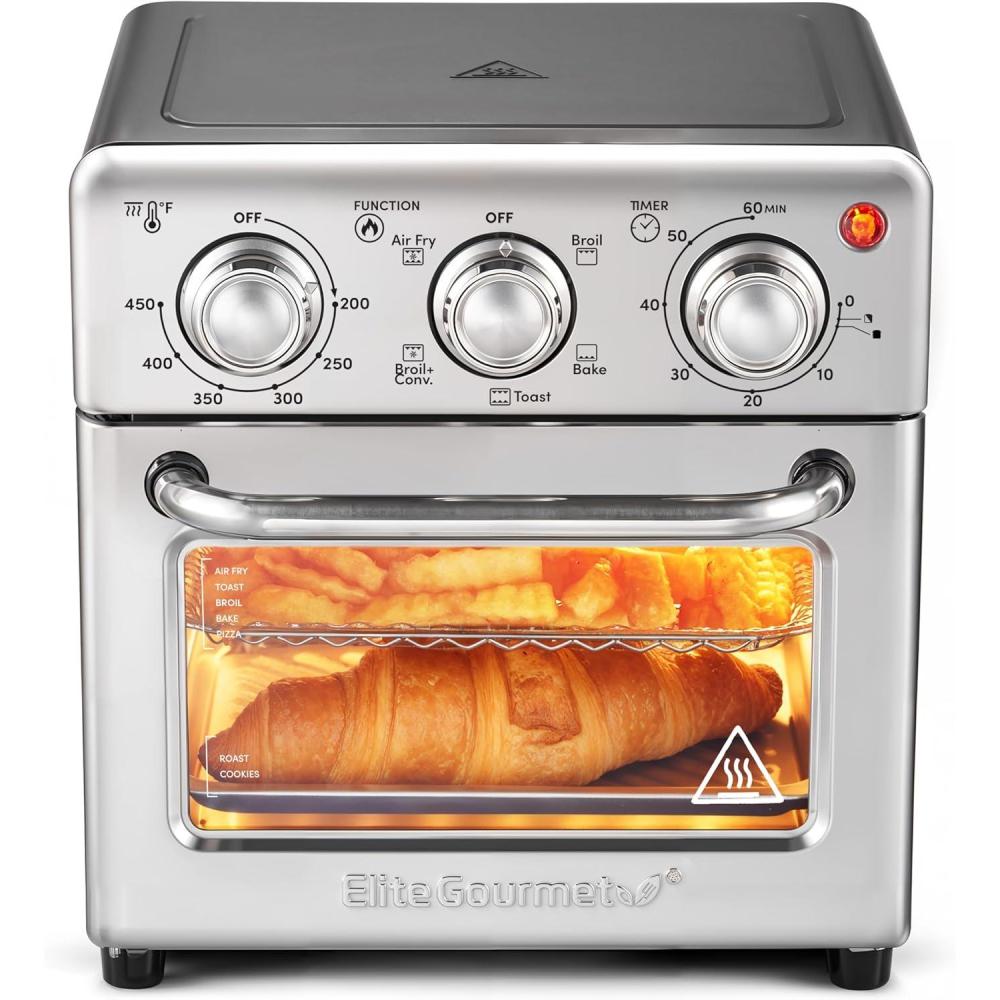 image:imageElite Gourmet EAF2612DX Personal 21Qt Compact Space Saving Programmable Hot Air Fryer OilLess Healthy Cooker Timer amp Temperature Controls 1000W BlackStainless Steel