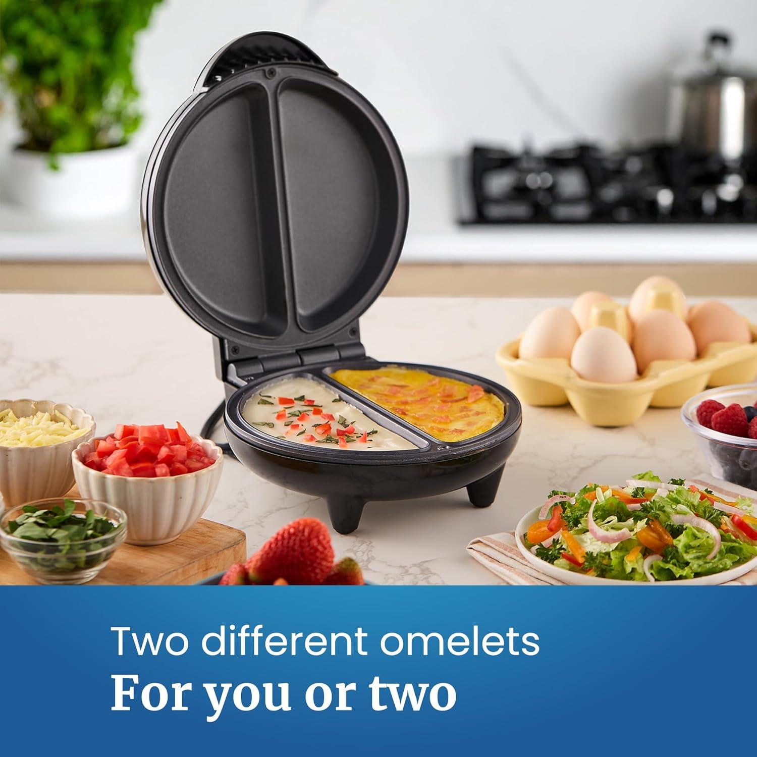 image:imageElite Gourmet EOM205 NonStick Omelet Frittata Snack Pocket Maker for 2 Individual 65 Omelets Stainless Steel and BlackStainless Steel and Black