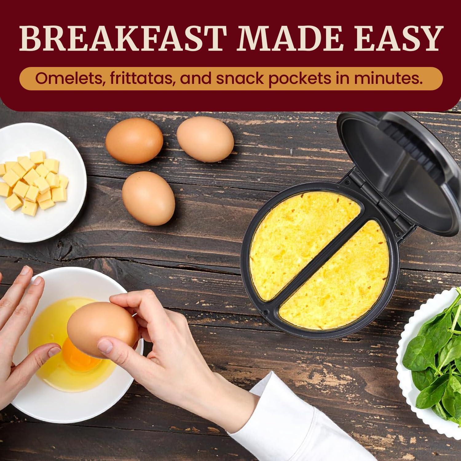 image:imageElite Gourmet EOM205 NonStick Omelet Frittata Snack Pocket Maker for 2 Individual 65 Omelets Stainless Steel and BlackStainless Steel and Black