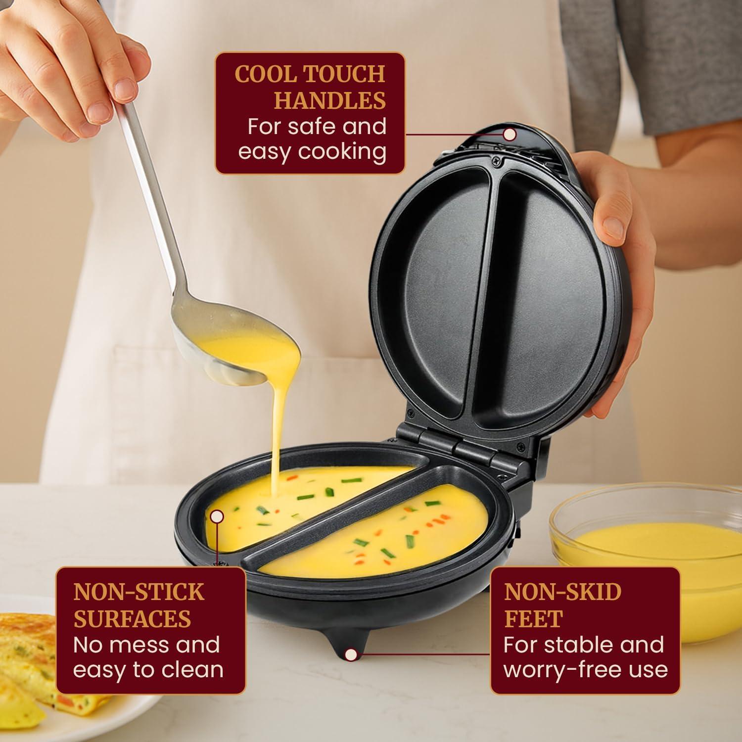 image:imageElite Gourmet EOM205 NonStick Omelet Frittata Snack Pocket Maker for 2 Individual 65 Omelets Stainless Steel and BlackStainless Steel and Black