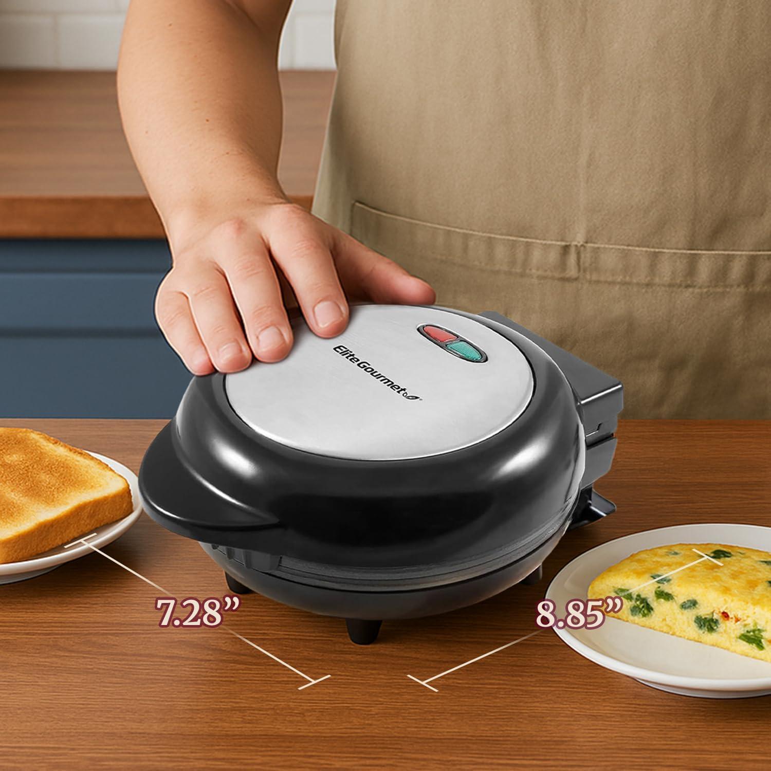 image:imageElite Gourmet EOM205 NonStick Omelet Frittata Snack Pocket Maker for 2 Individual 65 Omelets Stainless Steel and BlackStainless Steel and Black