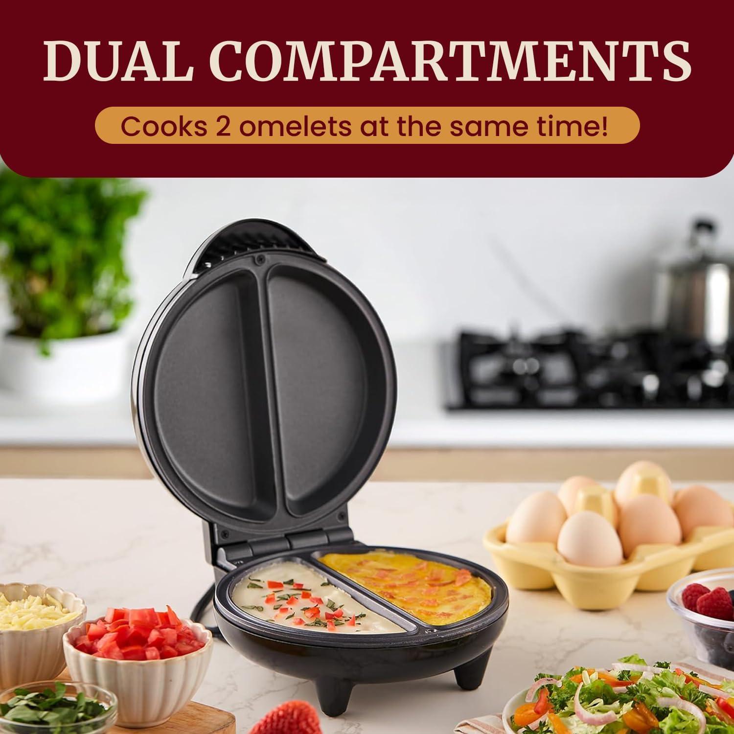 image:imageElite Gourmet EOM205 NonStick Omelet Frittata Snack Pocket Maker for 2 Individual 65 Omelets Stainless Steel and BlackStainless Steel and Black