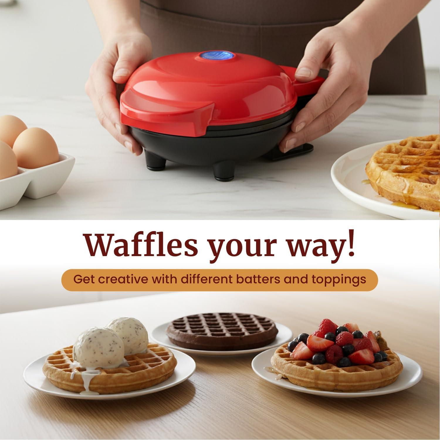 image:imageElite Gourmet EWM015R Electric Nonstick 45inch Mini Waffle Maker Belgian Waffles Compact Design Hash Browns Keto Snacks Sandwich Eggs Easy to Clean RedRed