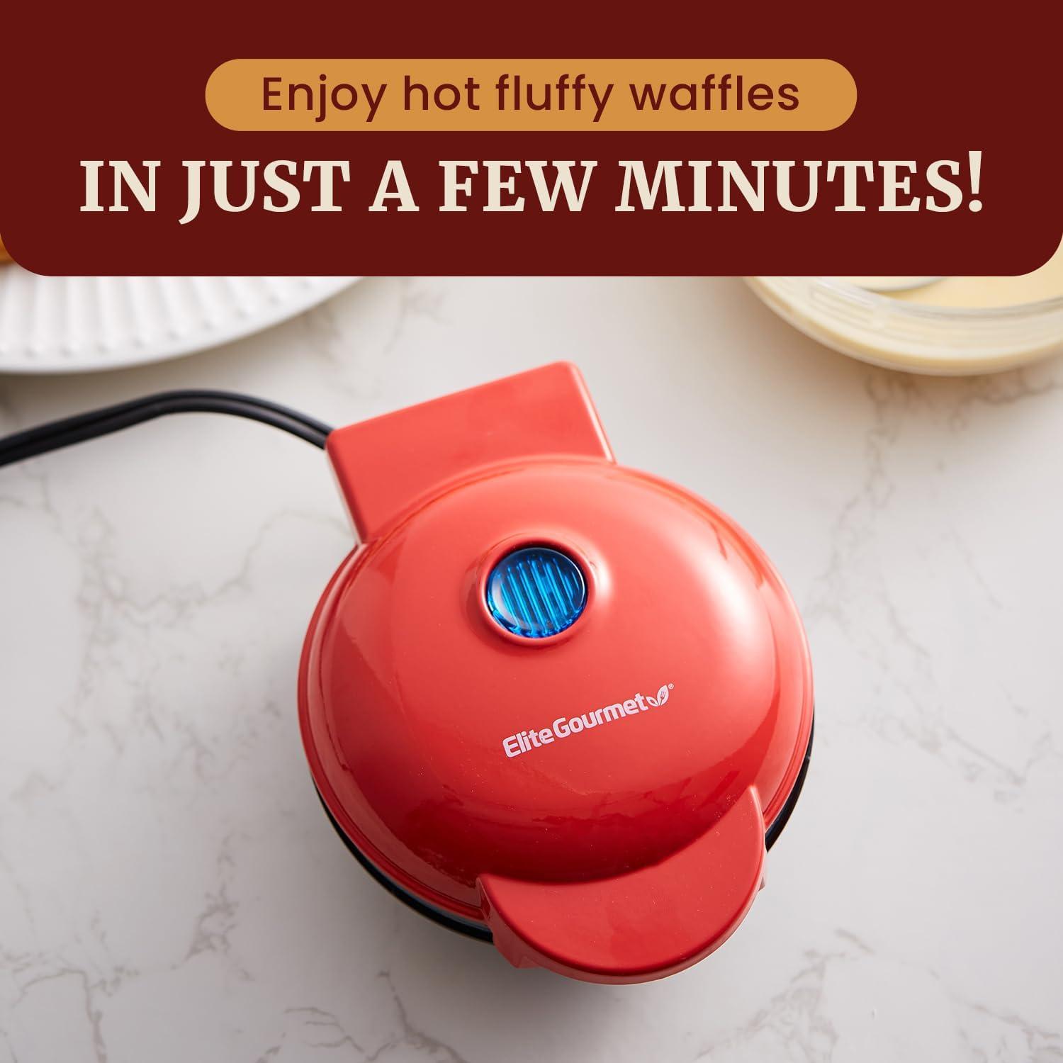 image:imageElite Gourmet EWM015R Electric Nonstick 45inch Mini Waffle Maker Belgian Waffles Compact Design Hash Browns Keto Snacks Sandwich Eggs Easy to Clean RedRed