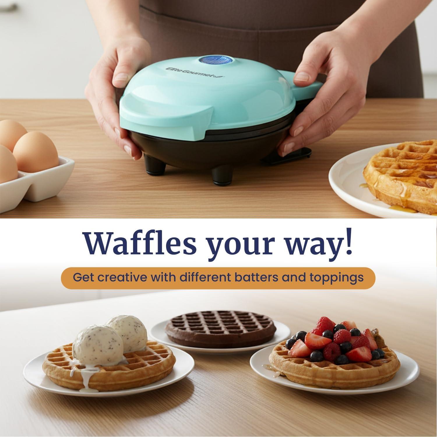 image:imageElite Gourmet EWM015R Electric Nonstick 45inch Mini Waffle Maker Belgian Waffles Compact Design Hash Browns Keto Snacks Sandwich Eggs Easy to Clean RedMint